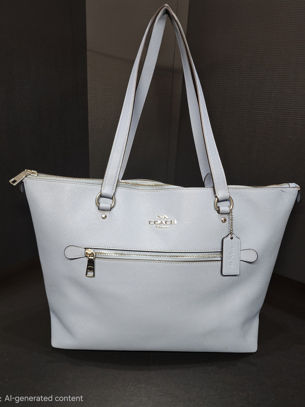 COACH Light Blue Leather Tote Bag